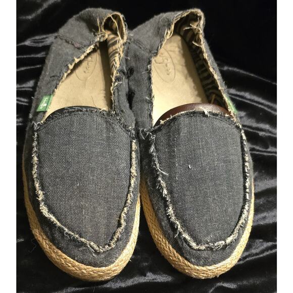 Sanuk Dark Chambray Denim Front Frayed Espadrille Slip On Loafers Women’s Size 8 - Picture 1 of 7